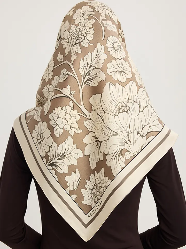 Schaless Serica Vizon Çiçek Desenli Twill İpek Eşarp Resmi-3