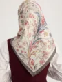 Schaless Serica Vizon Barok Floral Desenli Twill İpek Eşarp Resmi-2