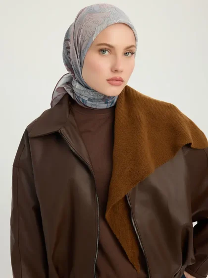 Schaless Efilia Vizon Botanik Desenli Janjanlı Eşarp Resmi-2