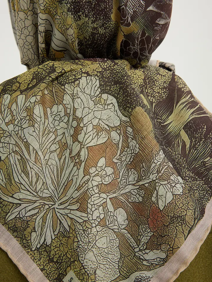 Schaless Efilia Vizon Orman Desenli Pamuklu Eşarp Resmi-3