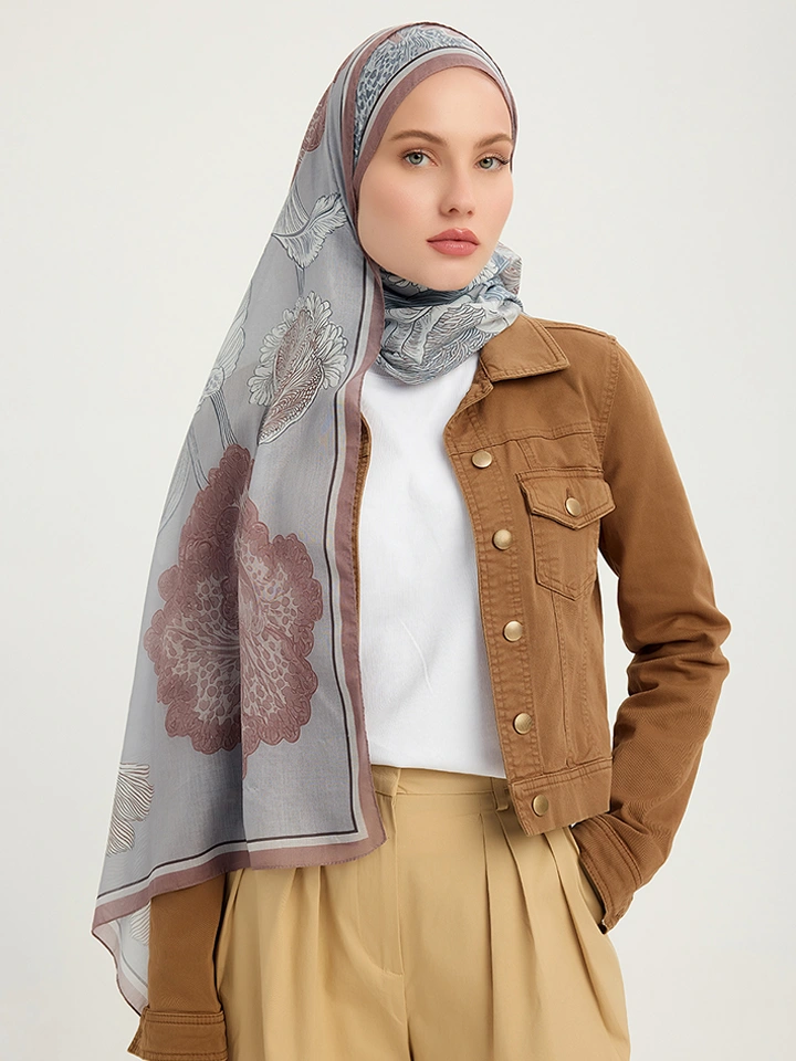 Schaless Efilia Vizon Botanik Desenli Şal Resmi