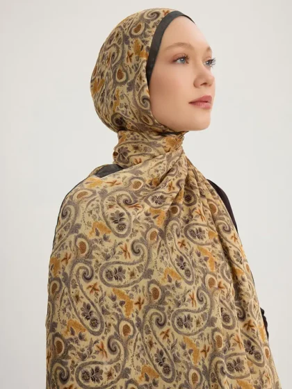 Schaless Aurora Yağ Yeşili Çiçek Desenli Janjanlı Şal Resmi-2