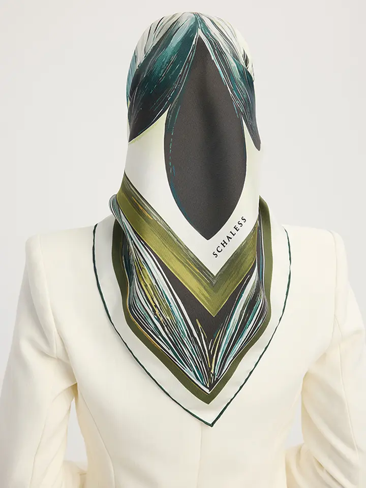 Schaless Serica Yeşil Desenli %100 İpek Twill Eşarp Resmi-3