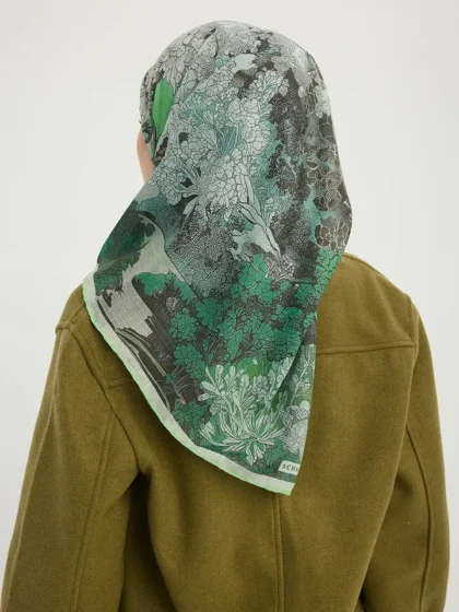 Schaless Efilia Yeşil Orman Desenli Pamuklu Eşarp Resmi-2