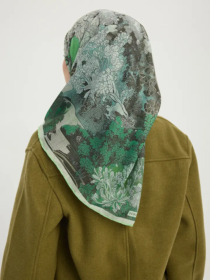 Schaless Efilia Yeşil Orman Desenli Pamuklu Eşarp Resmi-2