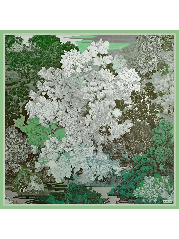 Schaless Efilia Yeşil Orman Desenli Pamuklu Eşarp Resmi-4