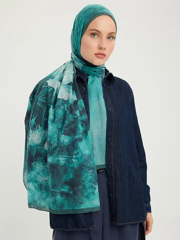 Schaless Efilia Yeşil Monokrom Desenli Şal Resmi