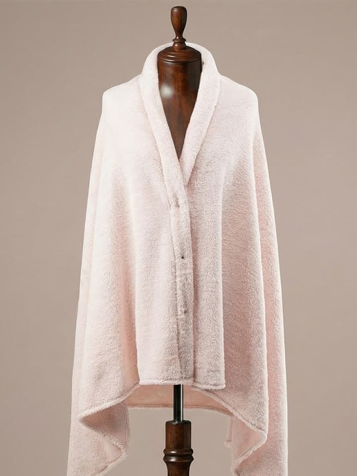 12598pnc-5 Çıtçıtlı Premium Omuz Şalı Panço - Somon