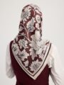 Çiçek Rüyası Bordo İpek Twill Eşarp 90x90 cm