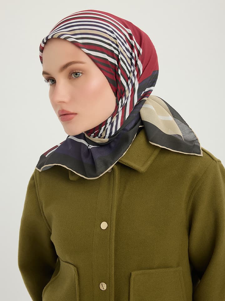 Gece ve Gündüz Bordo Efilia Desenli Eşarp 90x90 cm