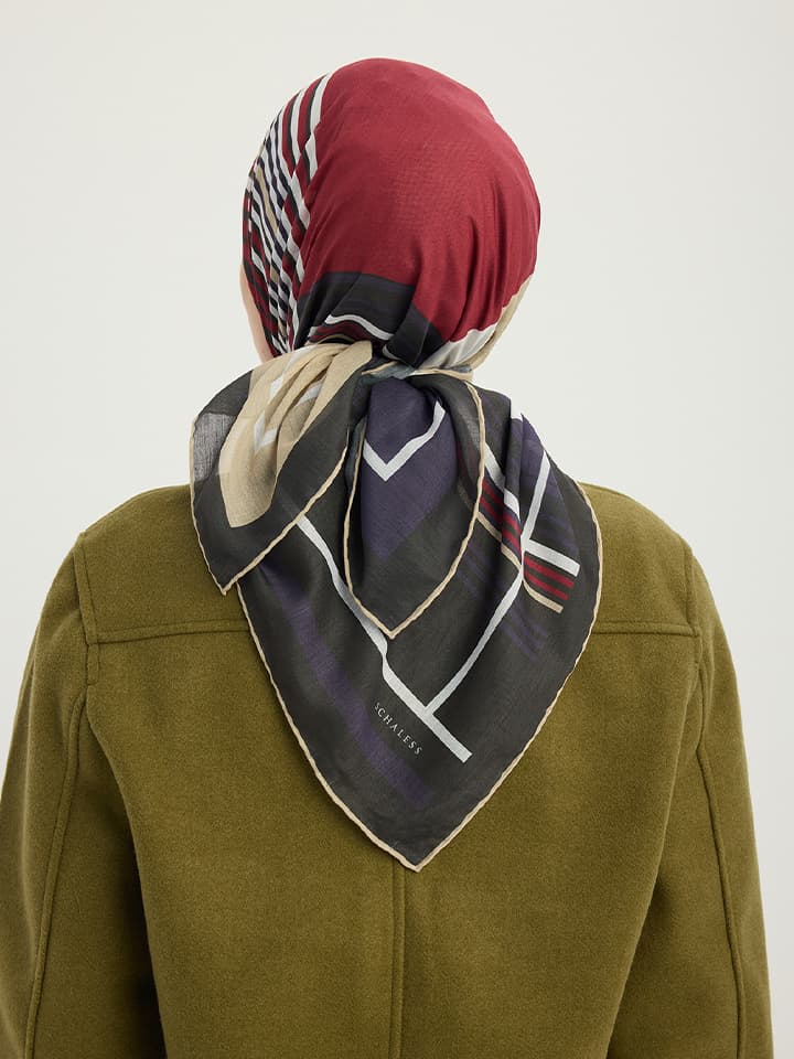 Gece ve Gündüz Bordo Efilia Desenli Eşarp 90x90 cm