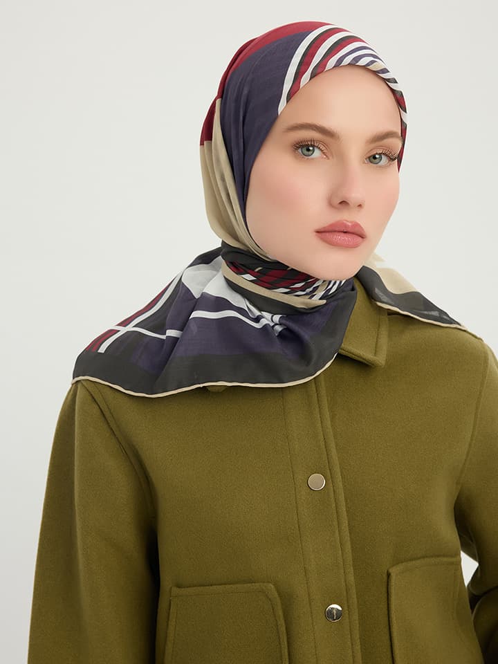 Gece ve Gündüz Bordo Efilia Desenli Eşarp 90x90 cm