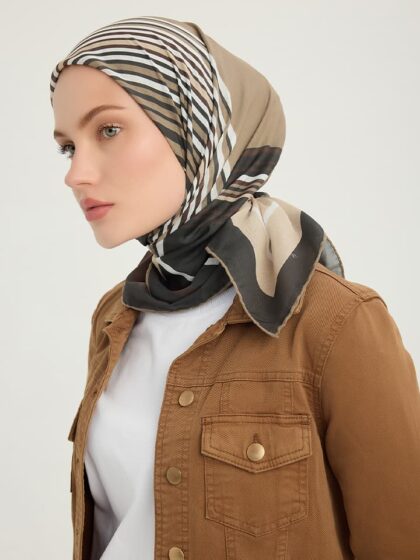 Gece ve Gündüz Kahverengi Efilia Desenli Eşarp 90x90 cm