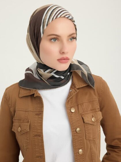 Gece ve Gündüz Kahverengi Efilia Desenli Eşarp 90x90 cm