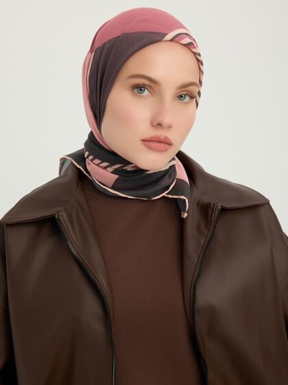 Gece ve Gündüz Gül Kurusu Efilia Desenli Eşarp 90x90 cm