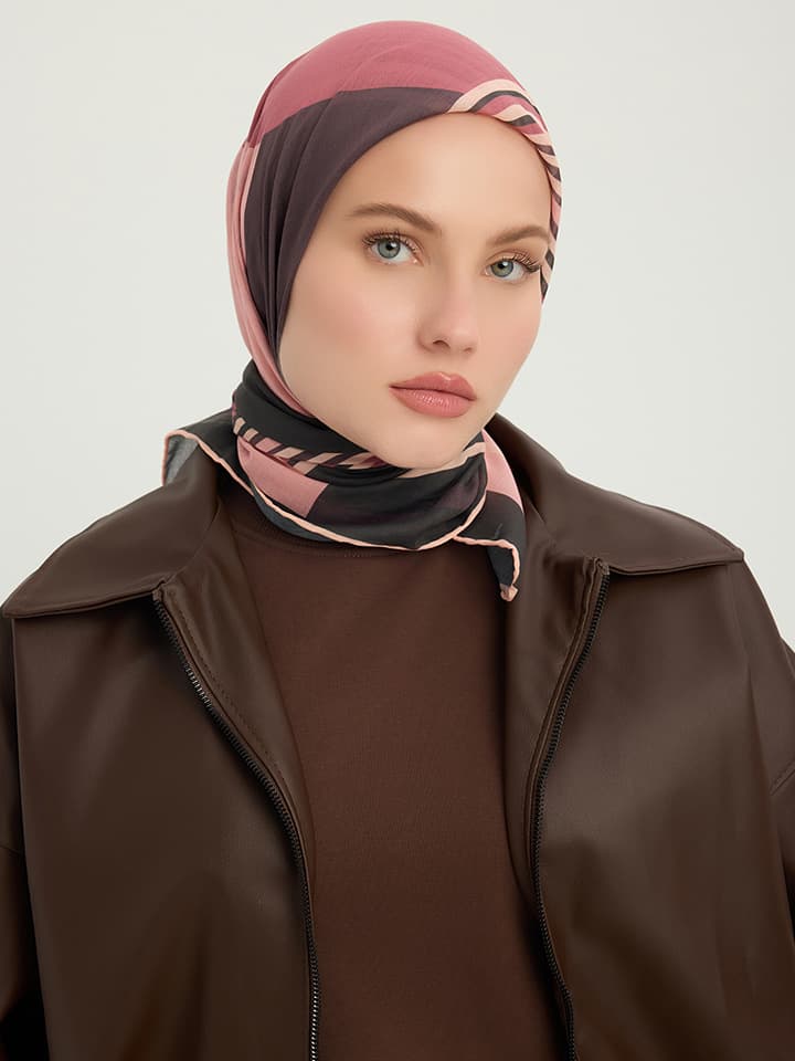 Gece ve Gündüz Gül Kurusu Efilia Desenli Eşarp 90x90 cm