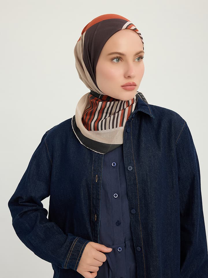 Gece ve Gündüz Turuncu Efilia Desenli Eşarp 90x90 cm