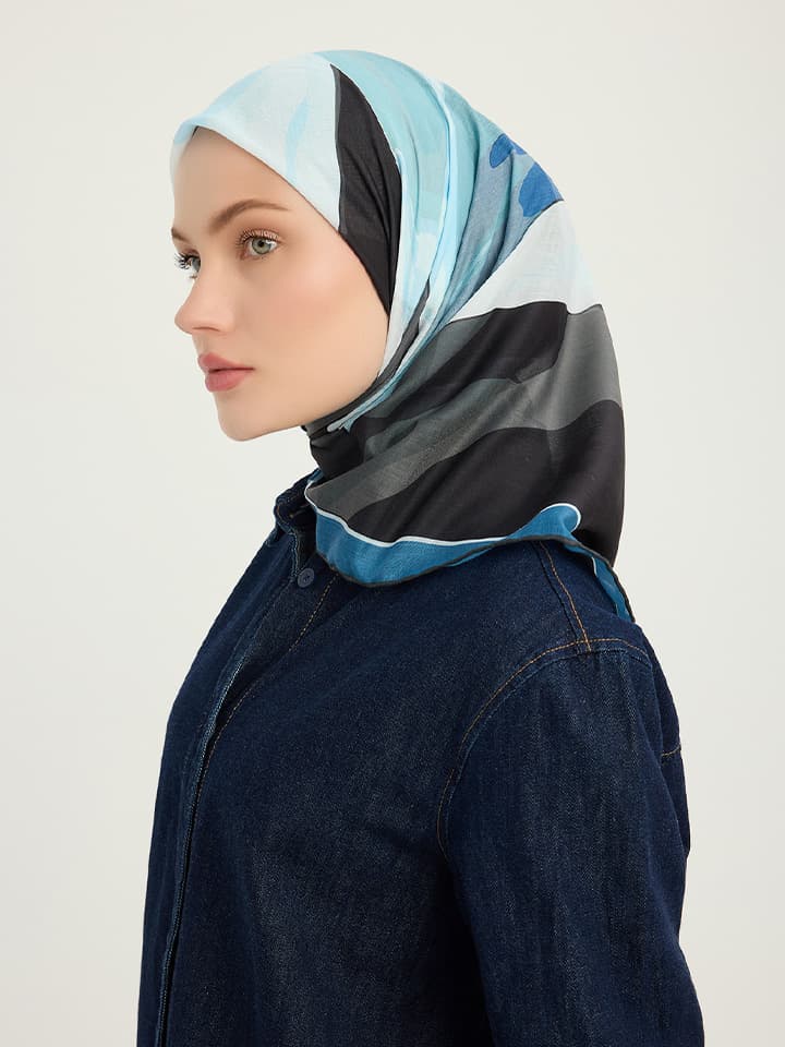 Renklerin Lalesi Mavi Efilia Desenli Şal 70x190 cm