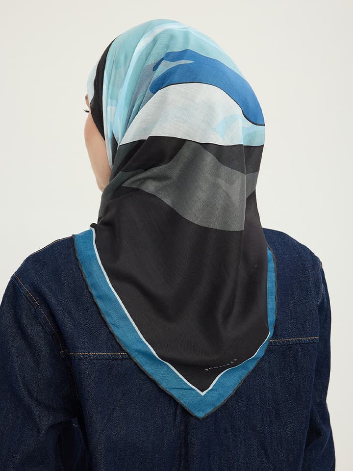 Renklerin Lalesi Mavi Efilia Desenli Şal 70x190 cm