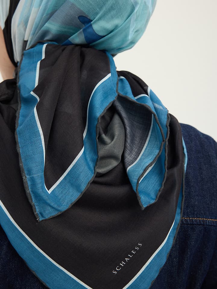 Renklerin Lalesi Mavi Efilia Desenli Şal 70x190 cm