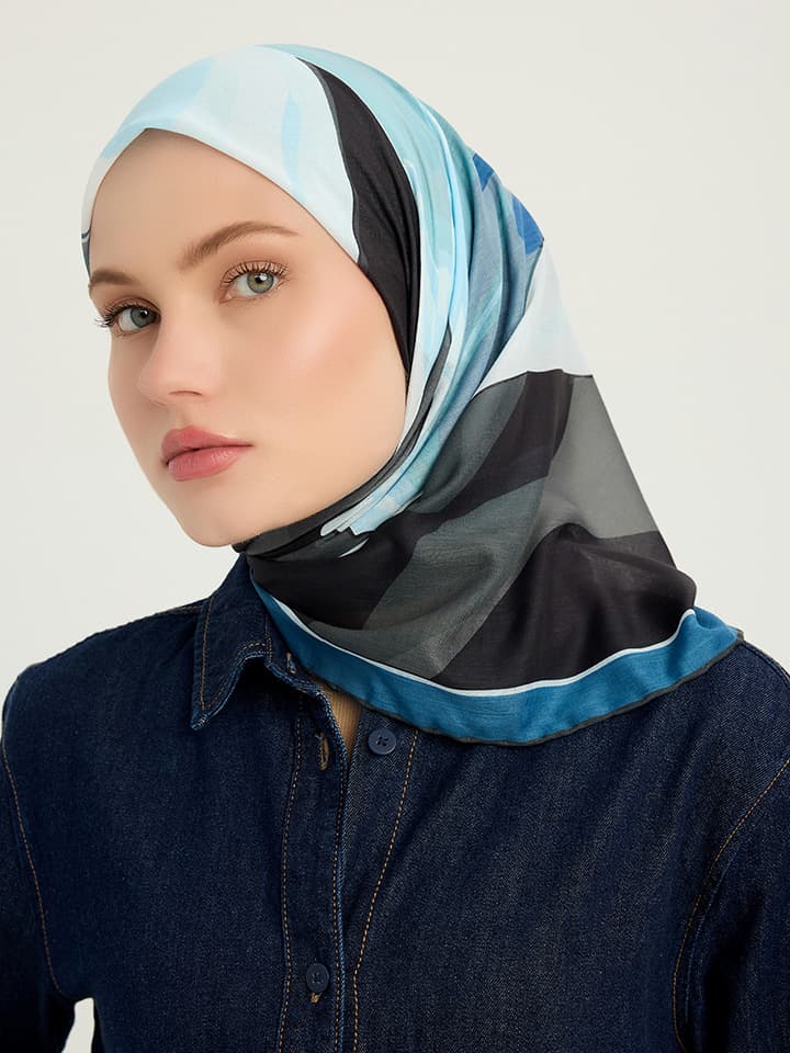 Renklerin Lalesi Mavi Efilia Desenli Şal 70x190 cm