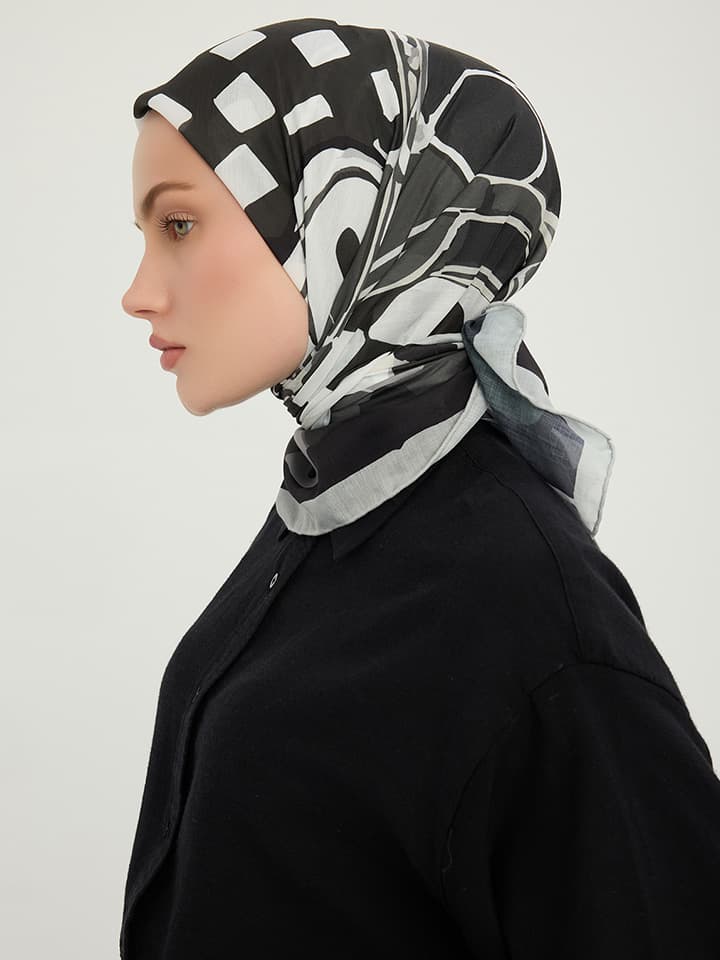 Pastel Yolculuk Gri Efilia Desenli Eşarp 70x190 cm