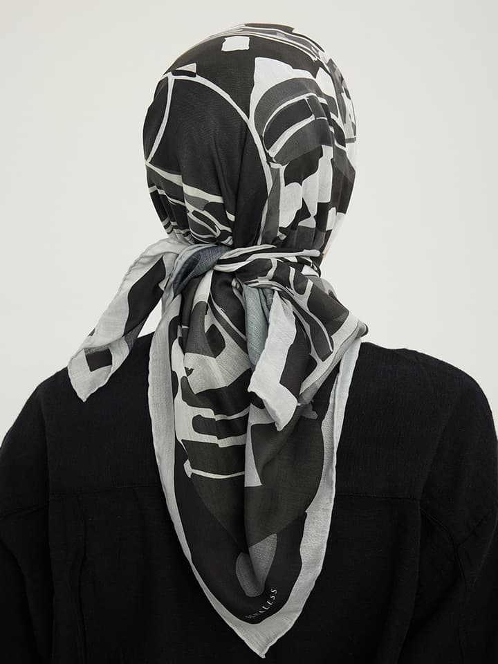 Pastel Yolculuk Gri Efilia Desenli Eşarp 70x190 cm