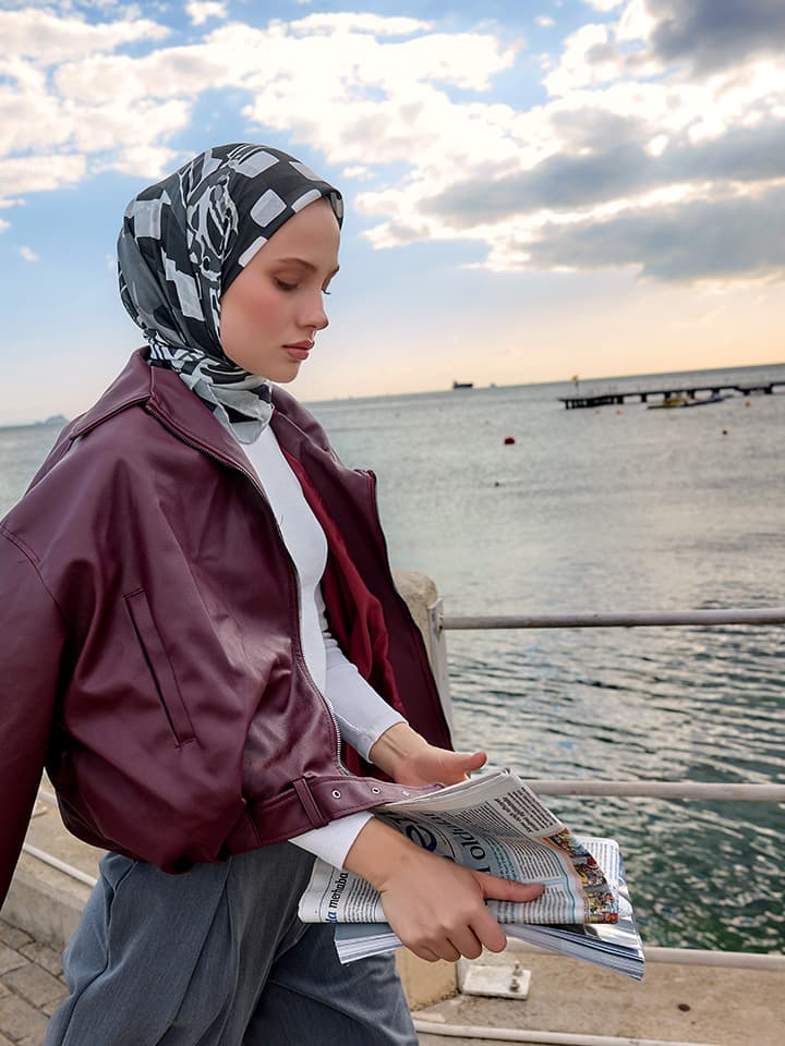 Pastel Yolculuk Gri Efilia Desenli Eşarp 70x190 cm