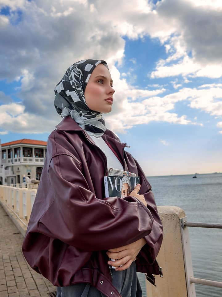 Pastel Yolculuk Gri Efilia Desenli Eşarp 70x190 cm