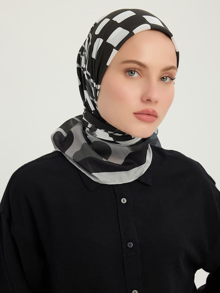 Pastel Yolculuk Gri Efilia Desenli Eşarp 70x190 cm