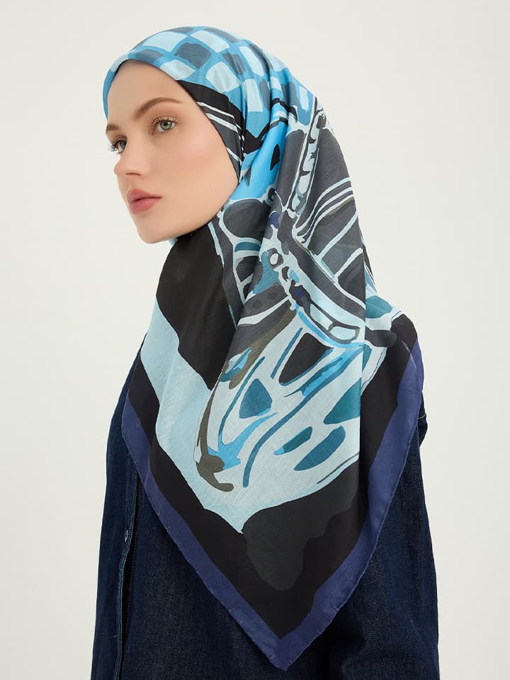 Pastel Yolculuk Lacivert Efilia Desenli Eşarp 70x190 cm