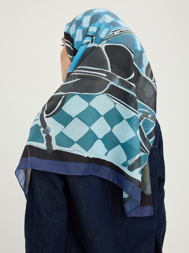 Pastel Yolculuk Lacivert Efilia Desenli Eşarp 70x190 cm