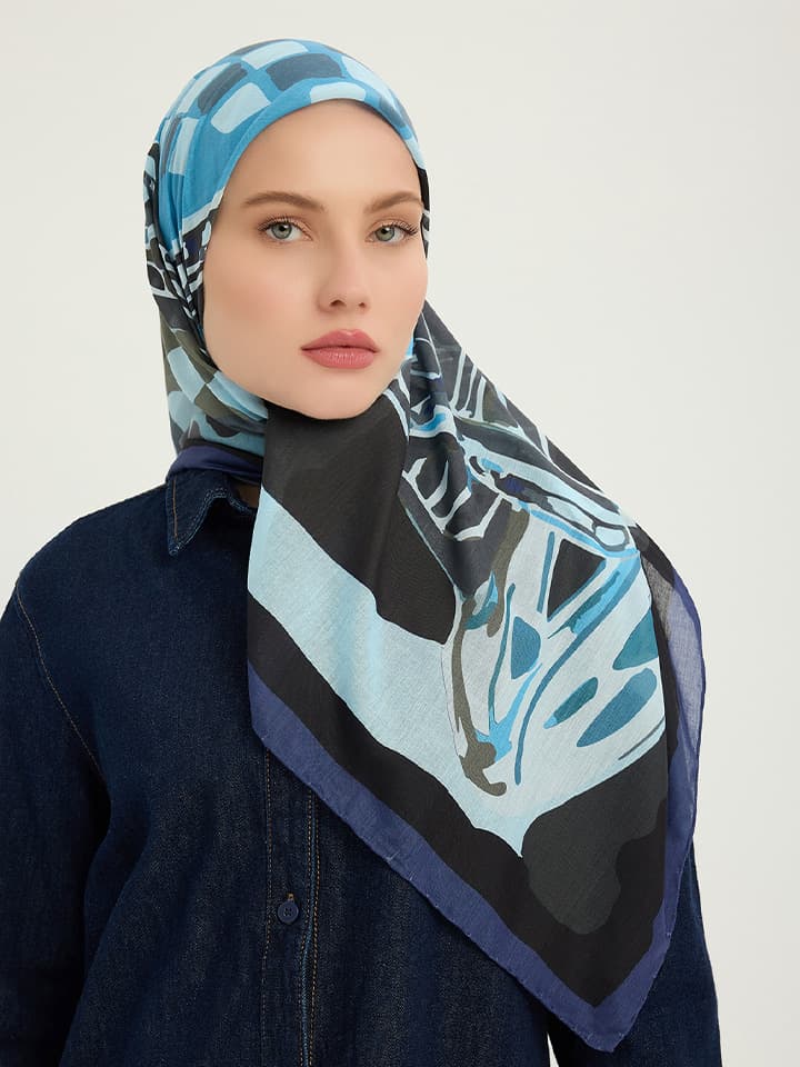 Pastel Yolculuk Lacivert Efilia Desenli Eşarp 70x190 cm