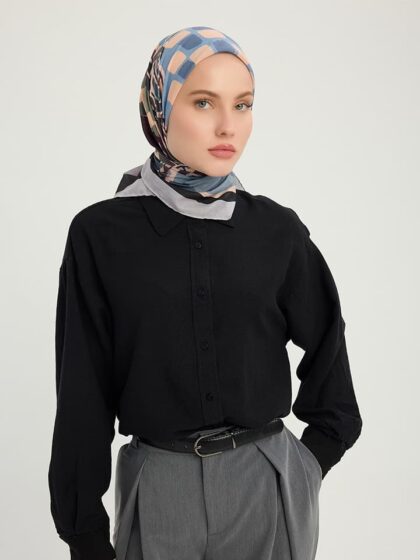 Pastel Yolculuk Mürdüm Efilia Desenli Eşarp 70x190 cm