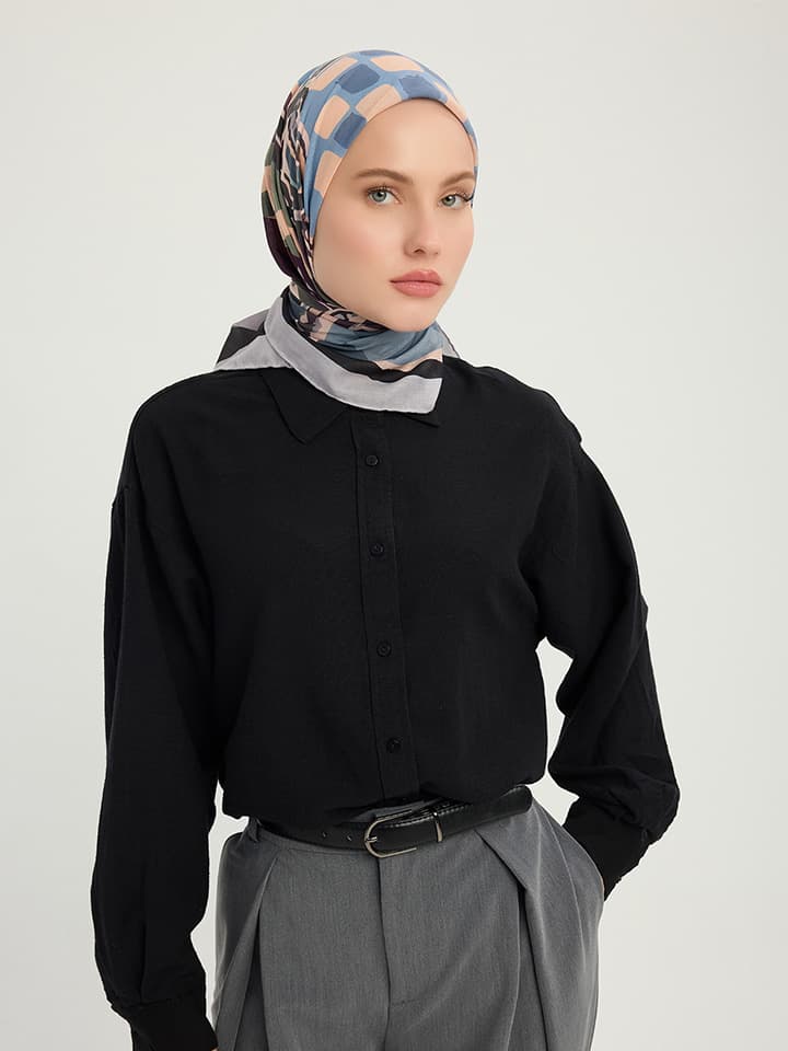 8695102080702-1 Pastel Yolculuk Mürdüm Efilia Desenli Eşarp 70x190 cm