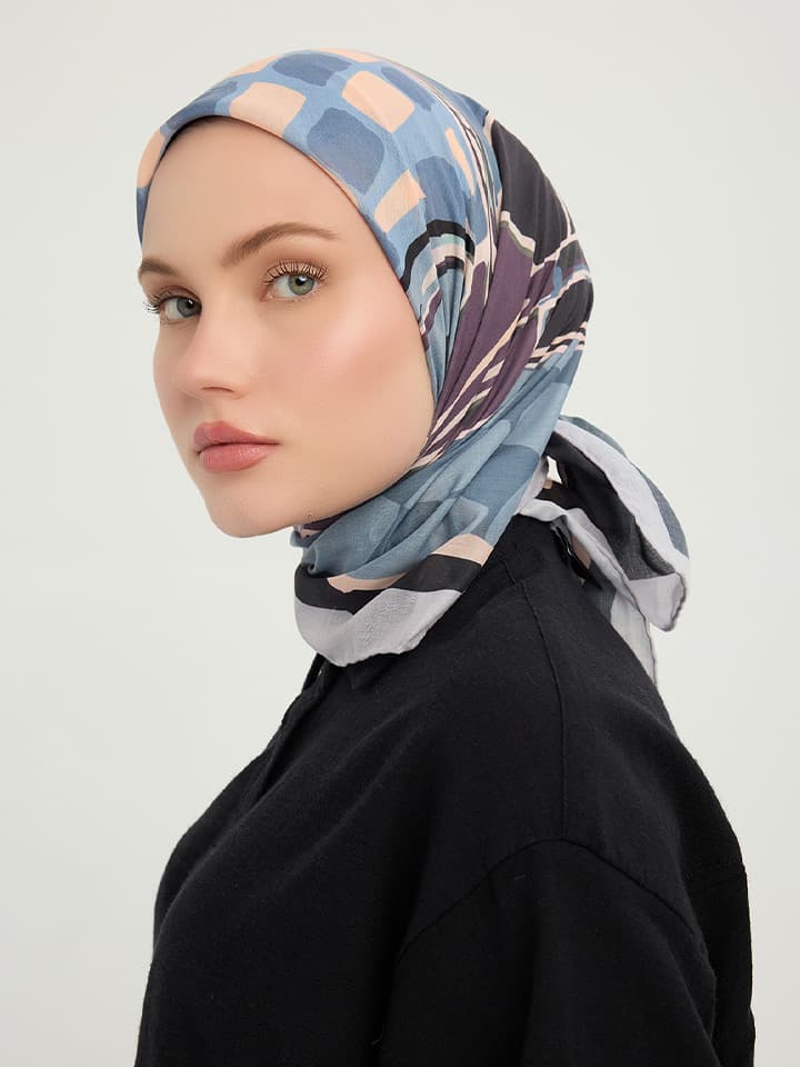 Pastel Yolculuk Mürdüm Efilia Desenli Eşarp 70x190 cm