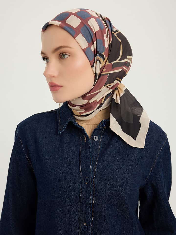 Pastel Yolculuk Bordo Efilia Desenli Eşarp 70x190 cm