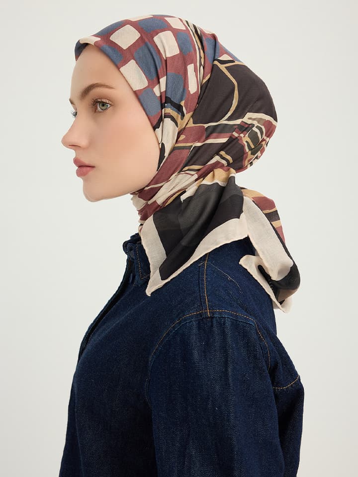 Pastel Yolculuk Bordo Efilia Desenli Eşarp 70x190 cm