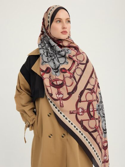 Süvarinin Arması Bordo Vierra Desenli Viskon Şal 70x190 cm