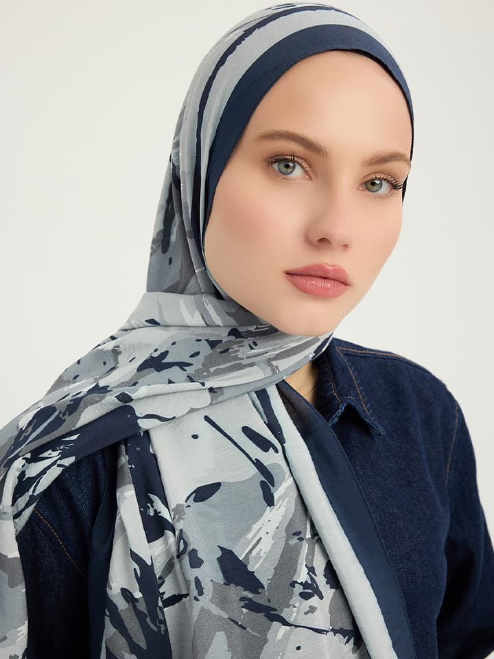 Özgür Fırçalar Lacivert Vierra Desenli Şal 70x190 cm