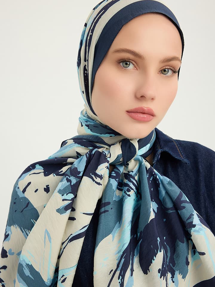 8695103020400-1 Özgür Fırçalar İndigo Vierra Desenli Şal 70x190 cm