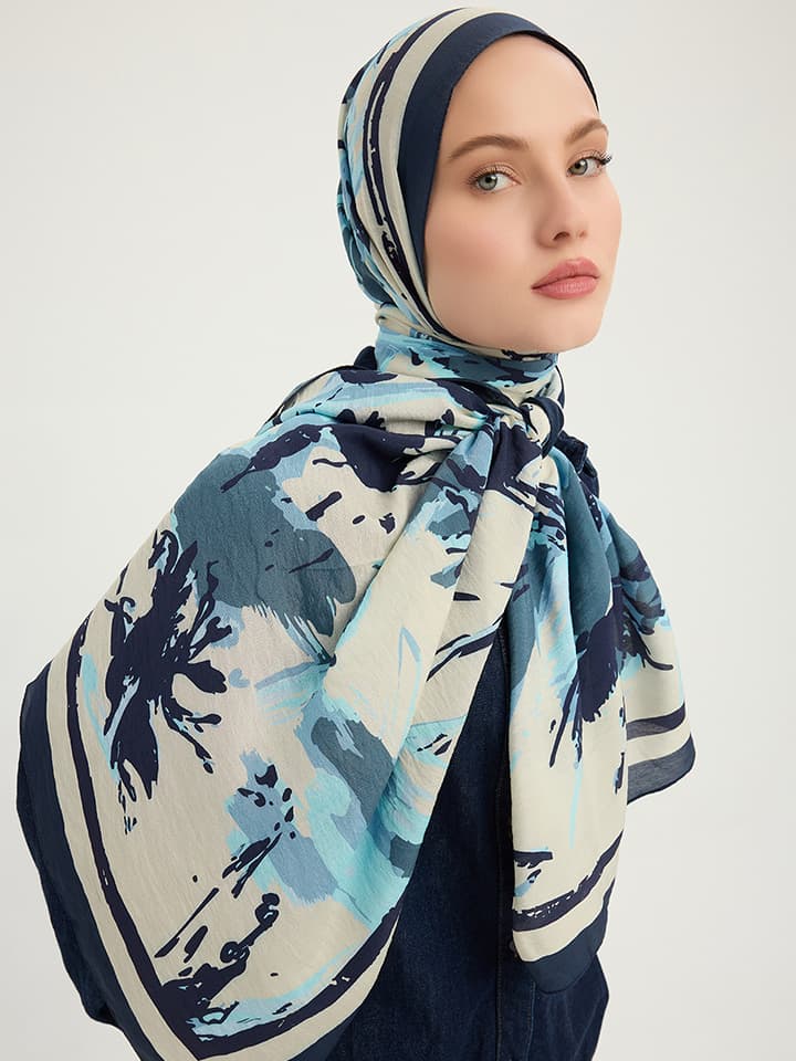 8695103020400-2 Özgür Fırçalar İndigo Vierra Desenli Şal 70x190 cm