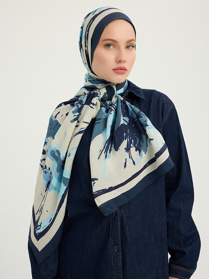 8695103020400-3 Özgür Fırçalar İndigo Vierra Desenli Şal 70x190 cm
