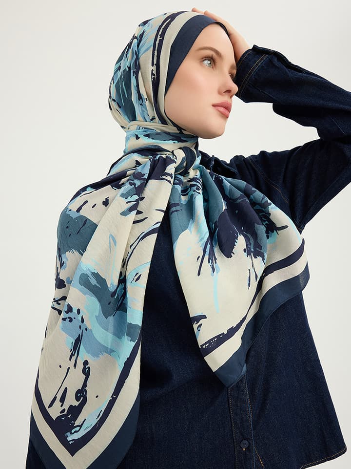 Özgür Fırçalar İndigo Vierra Desenli Şal 70x190 cm