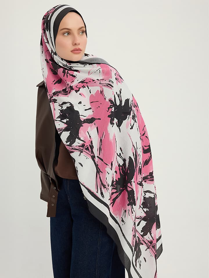 Özgür Fırçalar Pembe Vierra Desenli Şal 70x190 cm