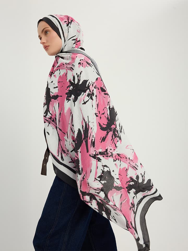 Özgür Fırçalar Pembe Vierra Desenli Şal 70x190 cm