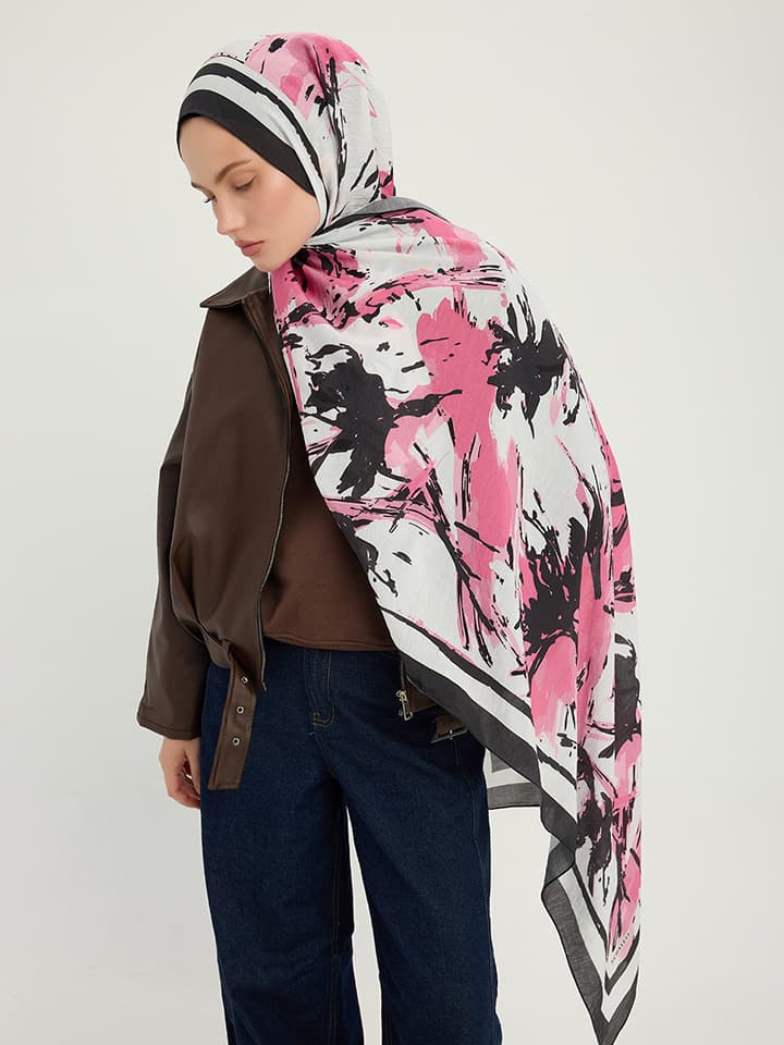 Özgür Fırçalar Pembe Vierra Desenli Şal 70x190 cm