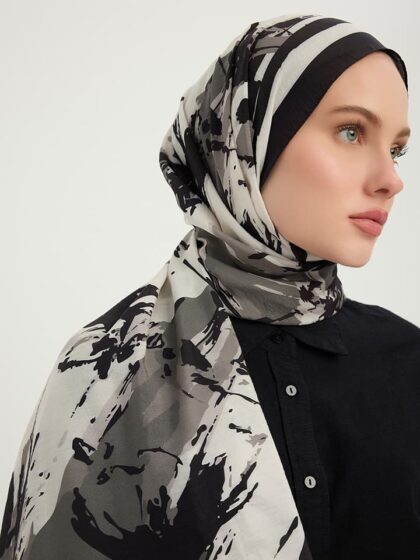 Özgür Fırçalar Gri Vierra Desenli Şal 70x190 cm