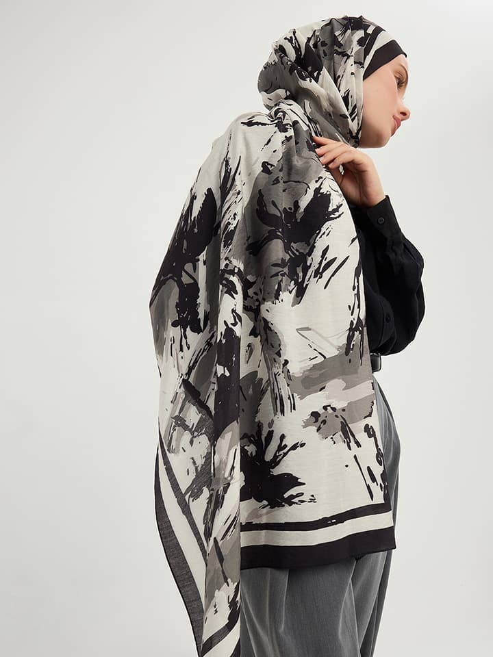 8695103021001-2 Özgür Fırçalar Gri Vierra Desenli Şal 70x190 cm