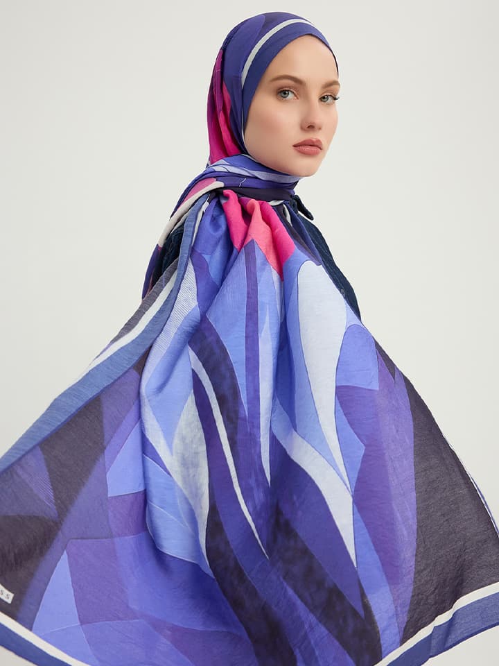 Işıklı Çiçekler Mor Vierra Desenli Viskon Şal 70x190 cm